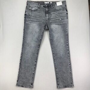 New MBX Jeans Slim-Fit Mens 38x32 Grey Light Wash Faded Stretch Denim NWT Grunge